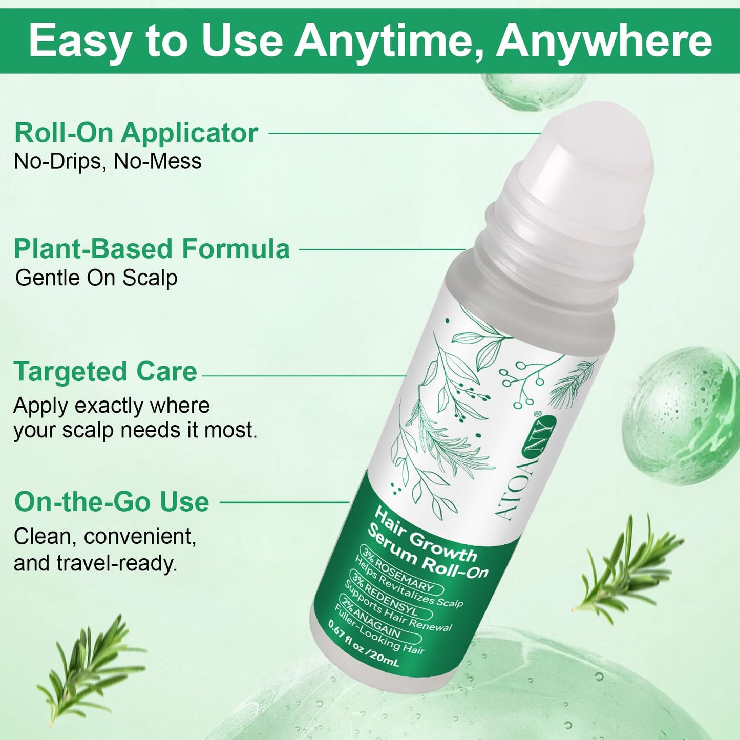 Drumstone hair fall control serum roll on applicator closeup