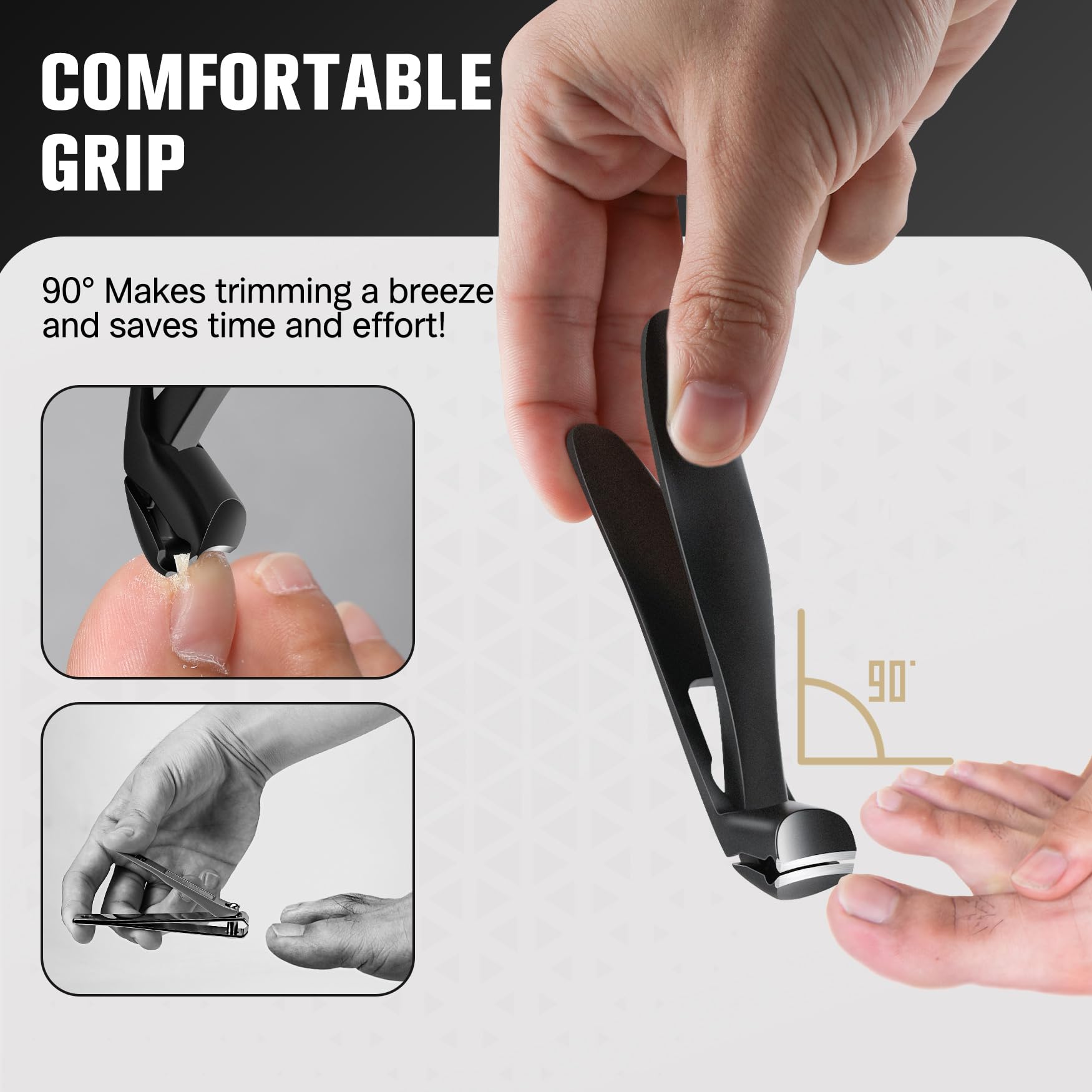 Close up of Feryes wide jaw nail clipper angled head