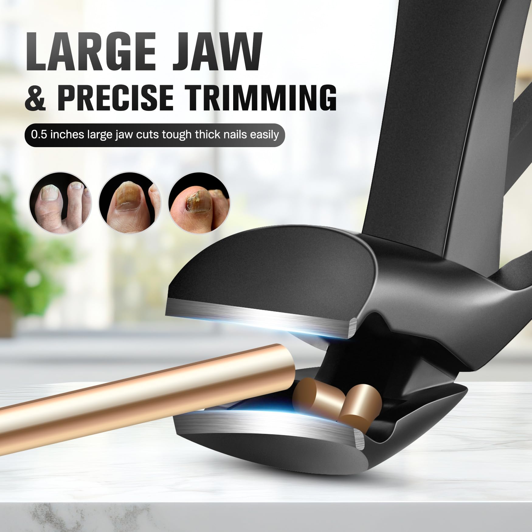 Feryes nail clipper showing non-slip long handle grip