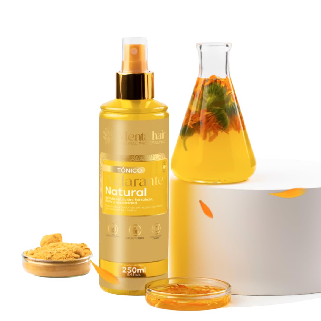 Isarena Beautyline's Menta Hair TÃ³nico Aclarante packaging detailing clean vegan ingredients and application steps