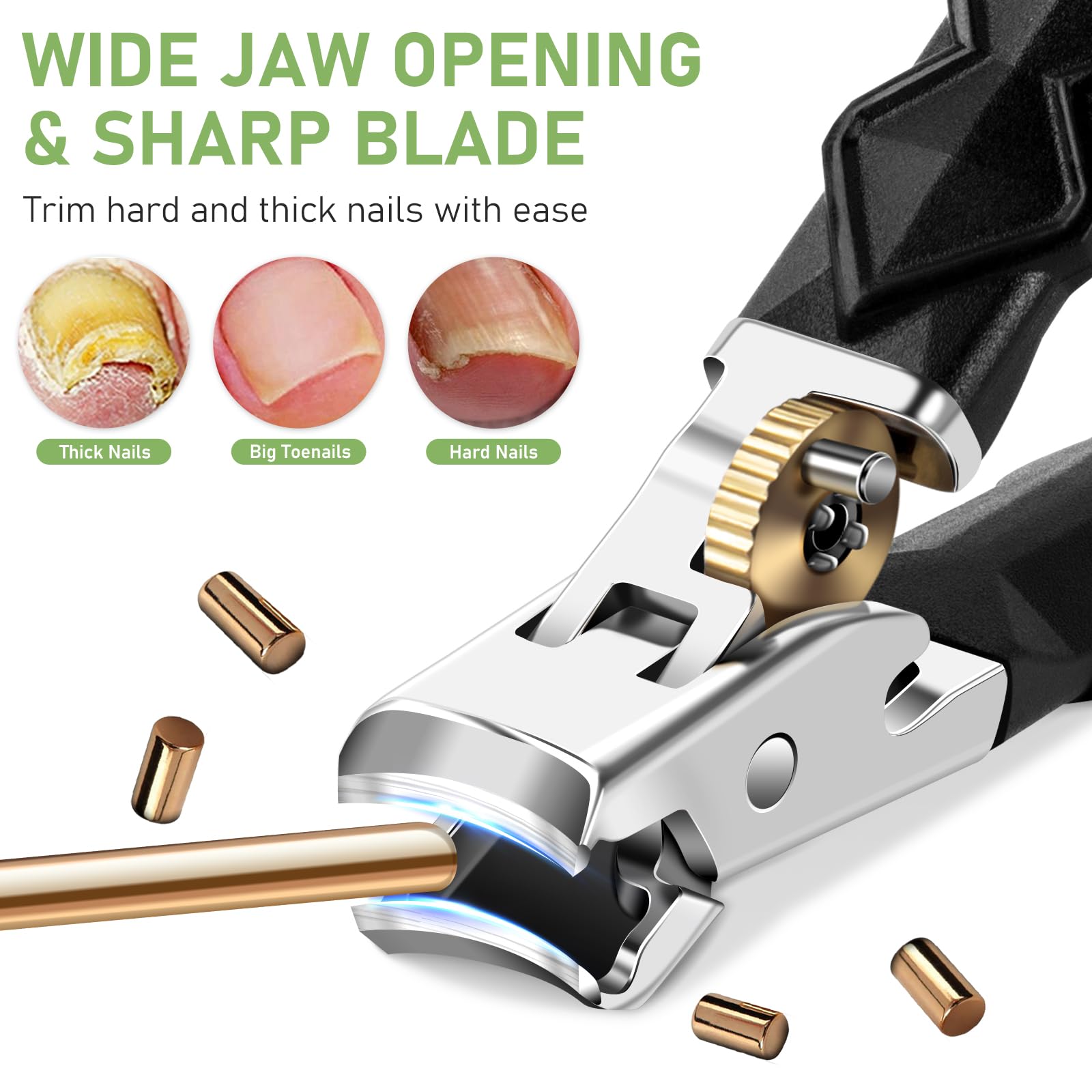 HTIKH stainless steel nail clippers with wide jaw opening
