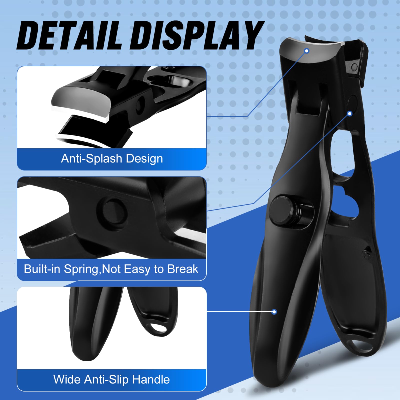 Black heavy duty nail clipper with anti-splash design