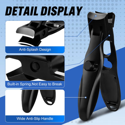 Black heavy duty nail clipper with anti-splash design