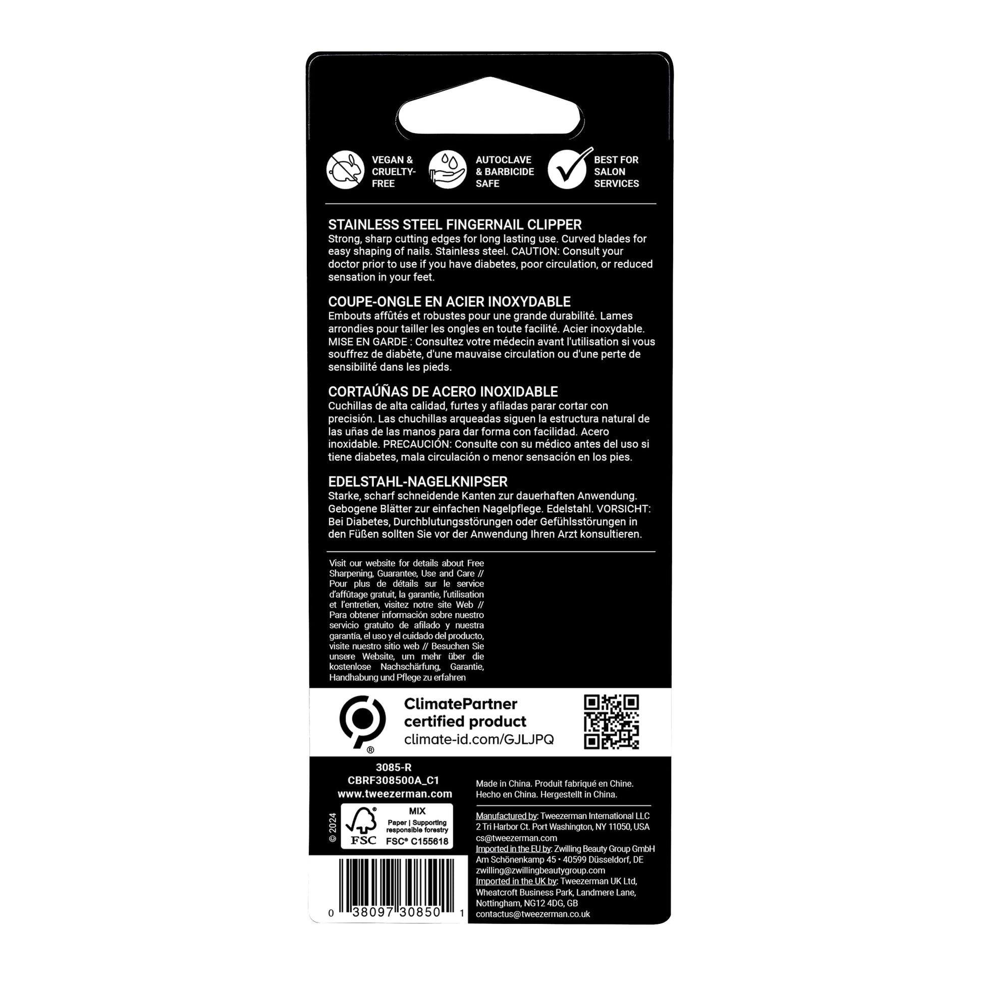 Precision cutting edge of Tweezerman fingernail clipper