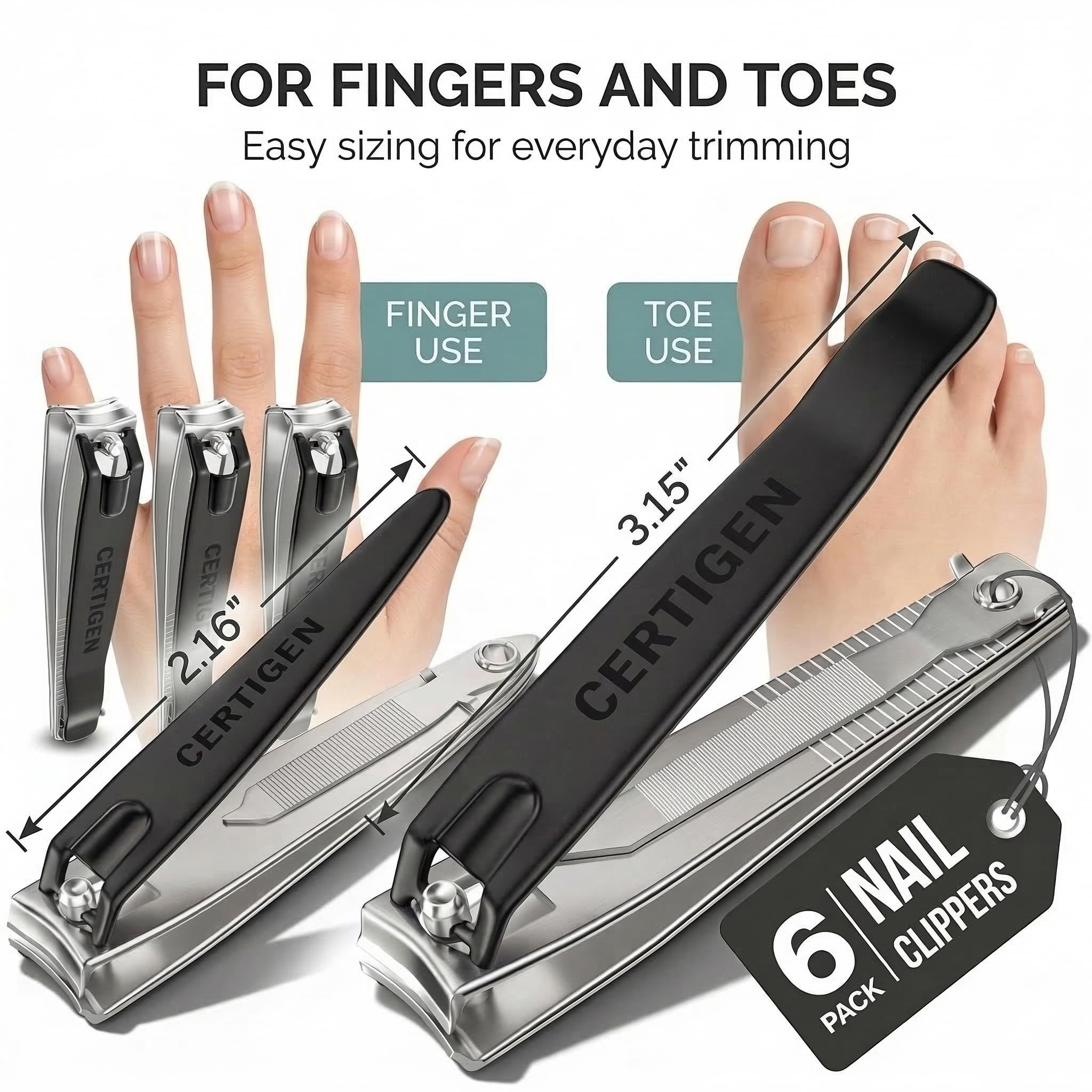Certigen stainless steel toenail and fingernail clipper kit