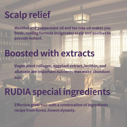 Premium Korean scalp ampoule serum back label with usage instructions