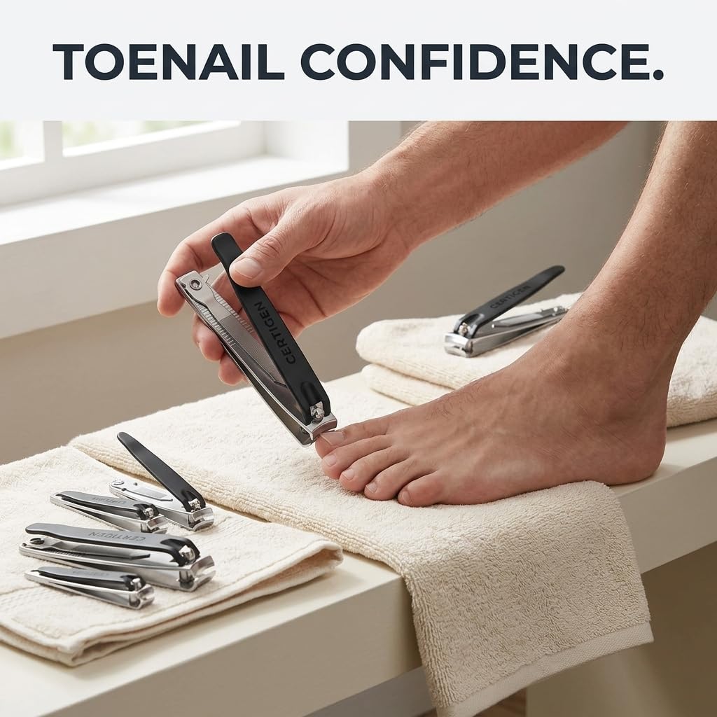 Close up of Certigen sharp stainless steel nail clippers