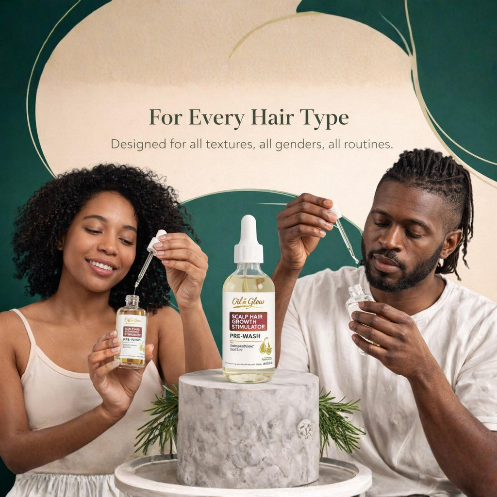 Close up view of OilnGlow 2 fluid ounces scalp treatment label
