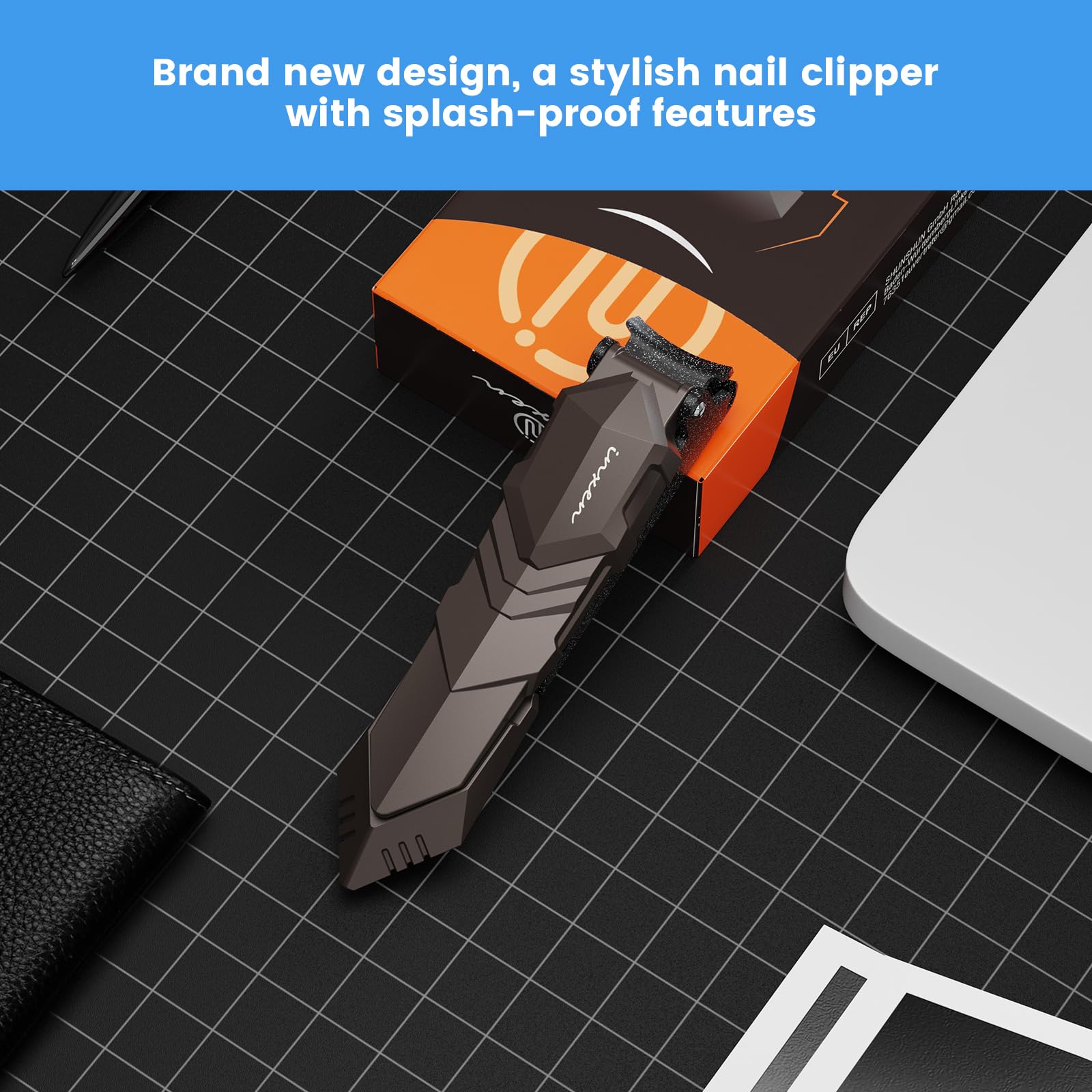 Close up of Inxen nail clipper with integrated catcher
