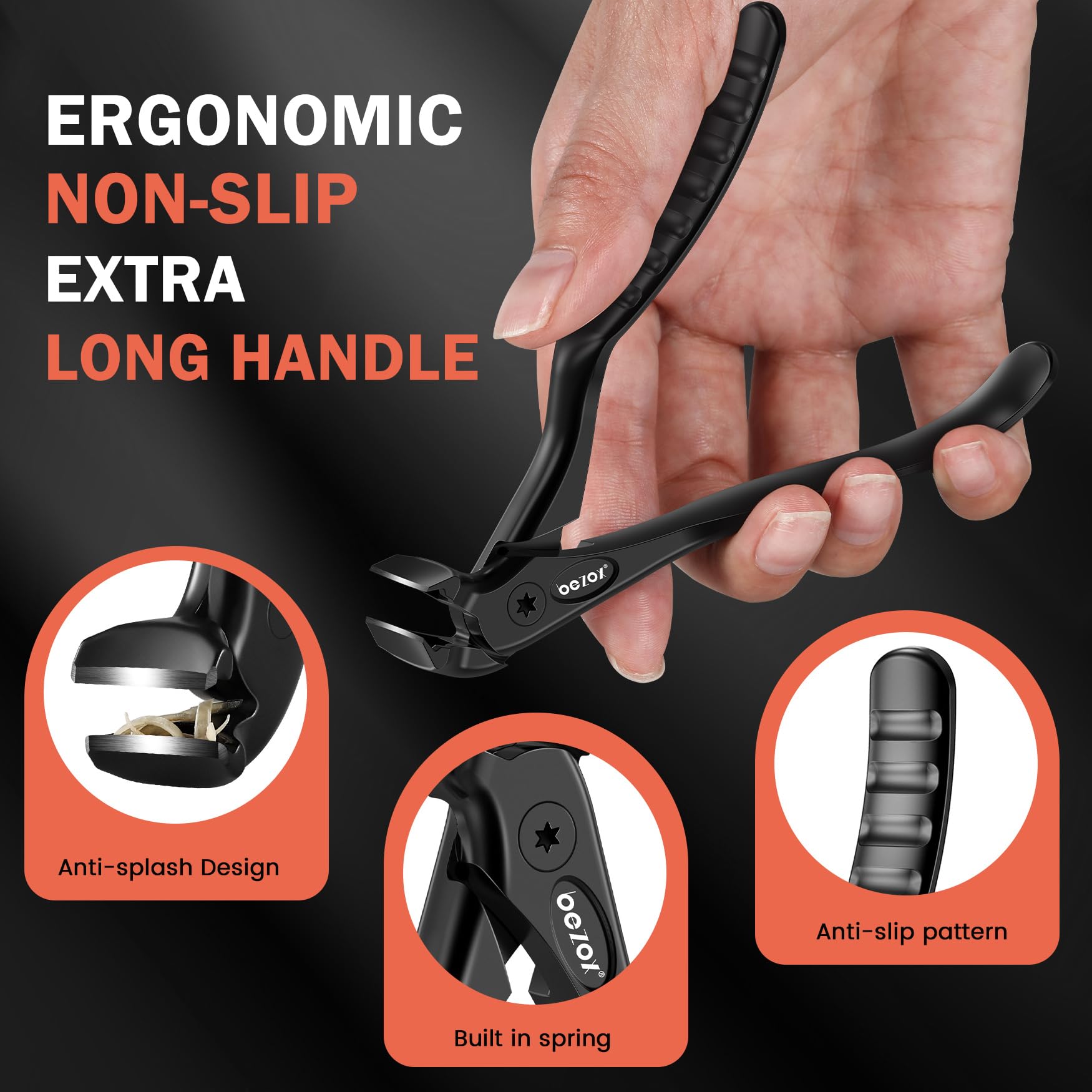 Bezox toenail clippers showcasing wide jaw opening