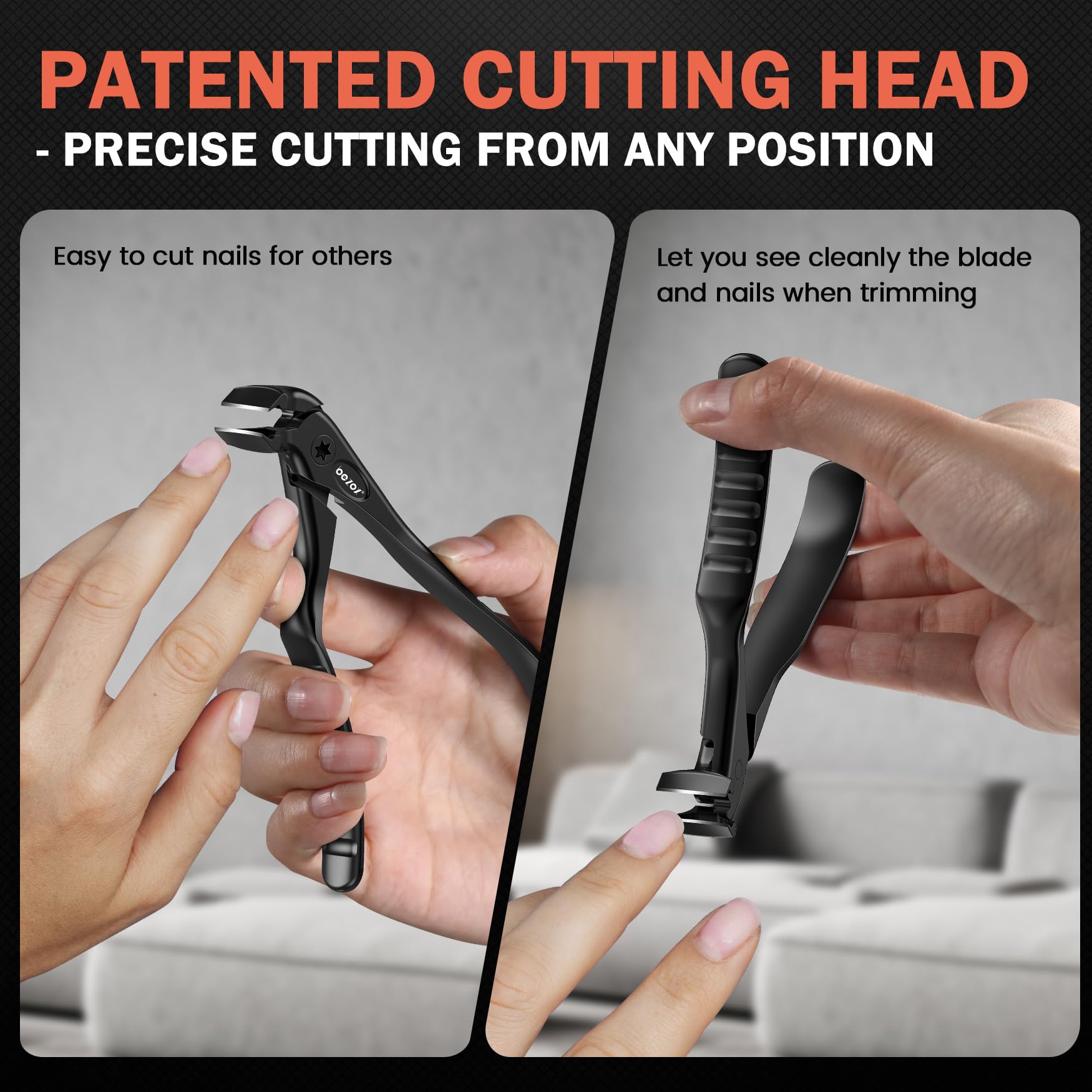 Ergonomic grip detail of Bezox clippers for elderly