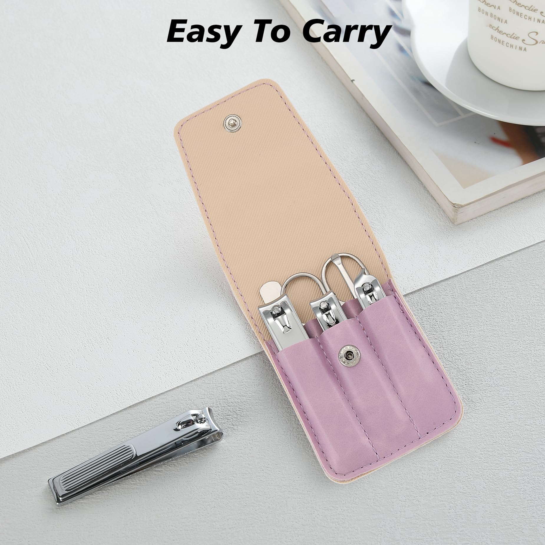 Top view of portable 6 piece nail care kit in case