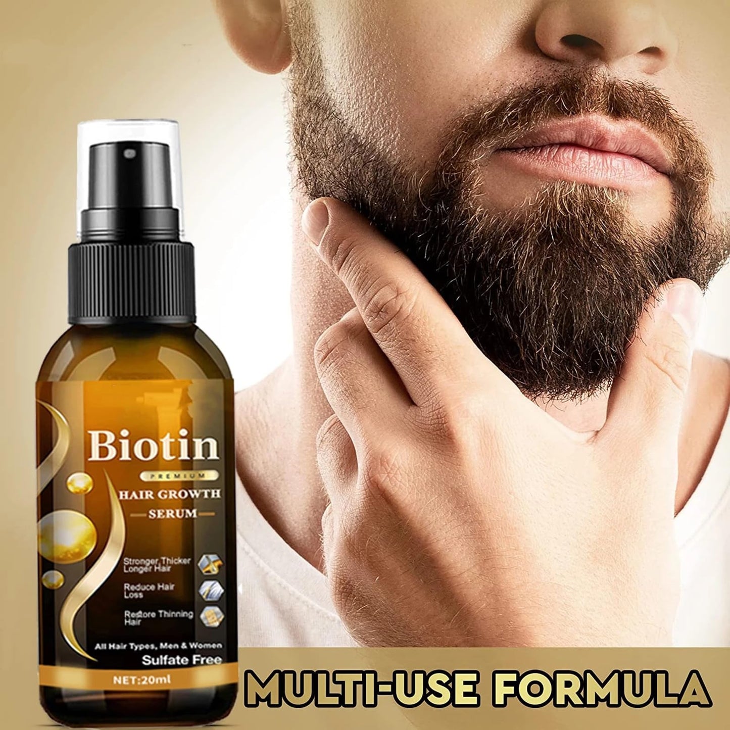 Side view of the 30ml travel friendly bottle of authentic USA imported hair follicle stimulator.
