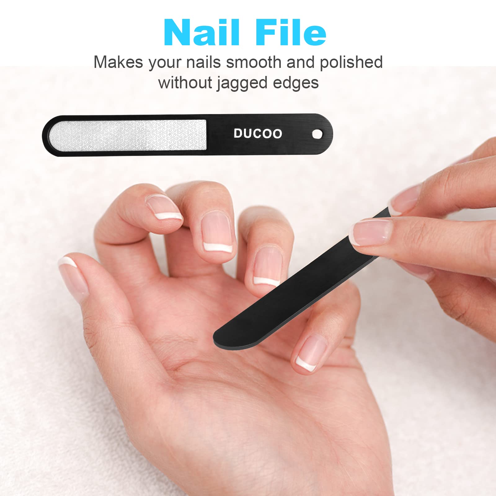 Complete Ducoo stainless steel nail care kit arrangement