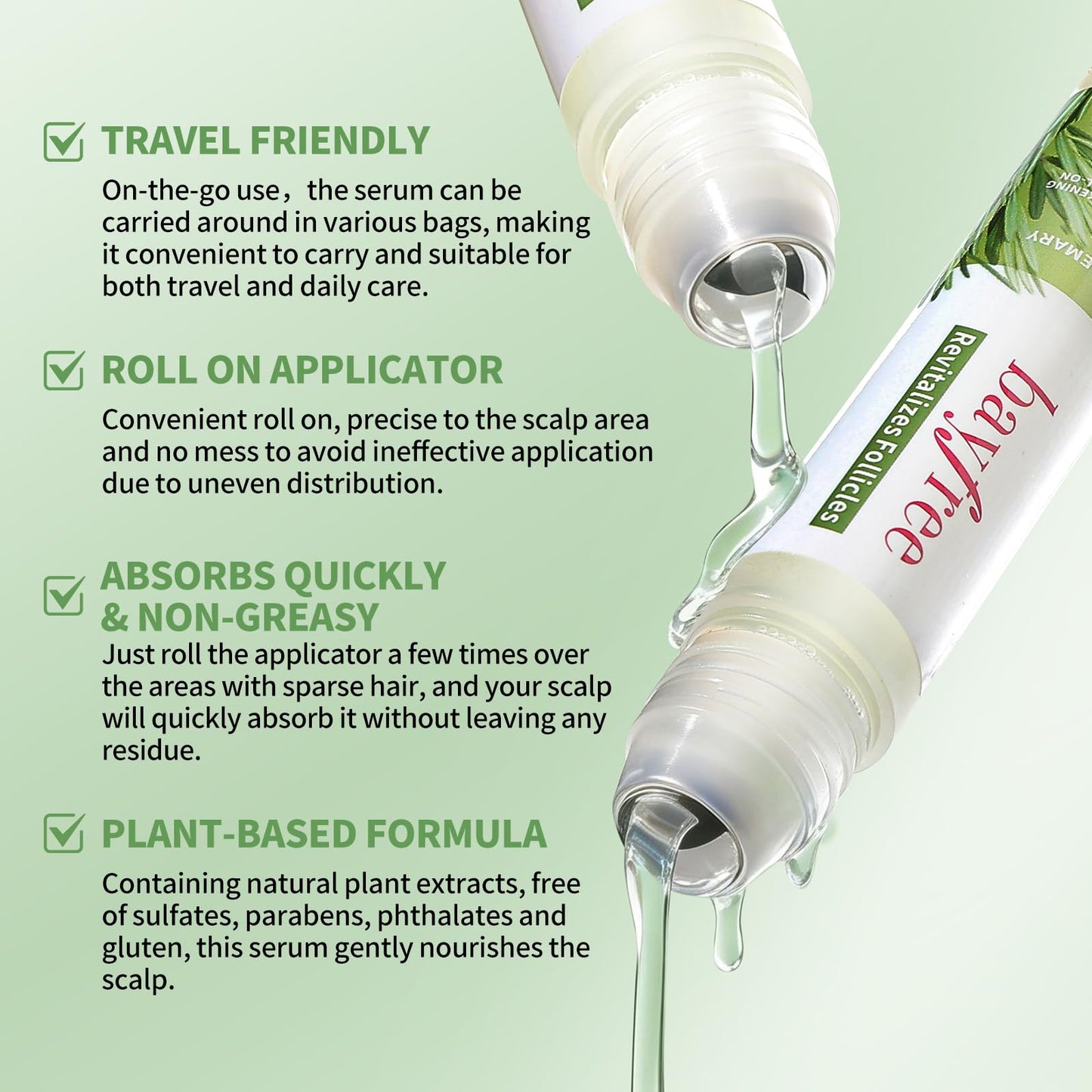 Premium rosemary thickening hair serum container for targeted scalp treatment.