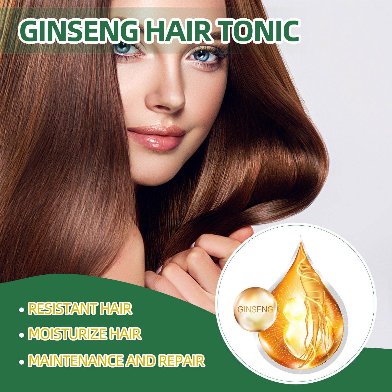 Herbal ginseng and ginger extract leave in hair tonic.
