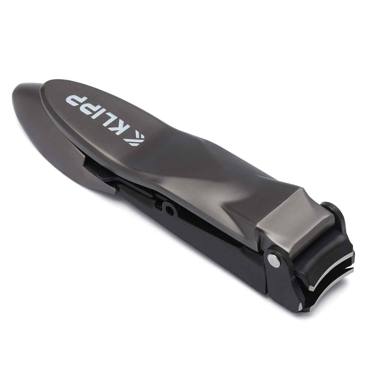 Close up of KLIPP nail clipper lever and matte black finish