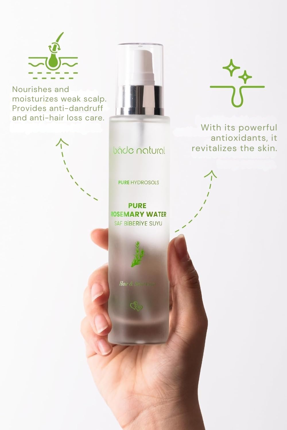 Bade Natural rosemary water hair spray for scalp nourishment and reducing shedding