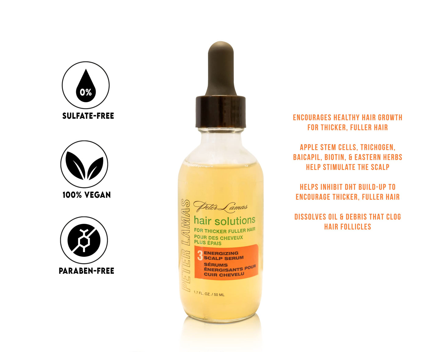 Peter Lamas anti thinning hair serum packaging showing apple stem cell ingredients