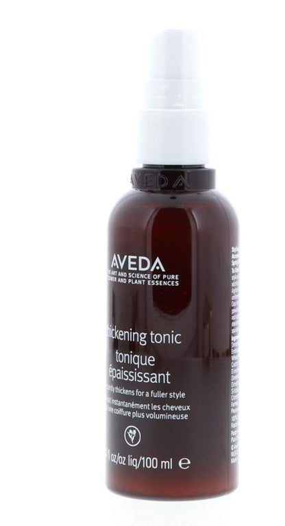 Aveda Thickening Tonic 100ml spray bottle showing botanical ingredients label