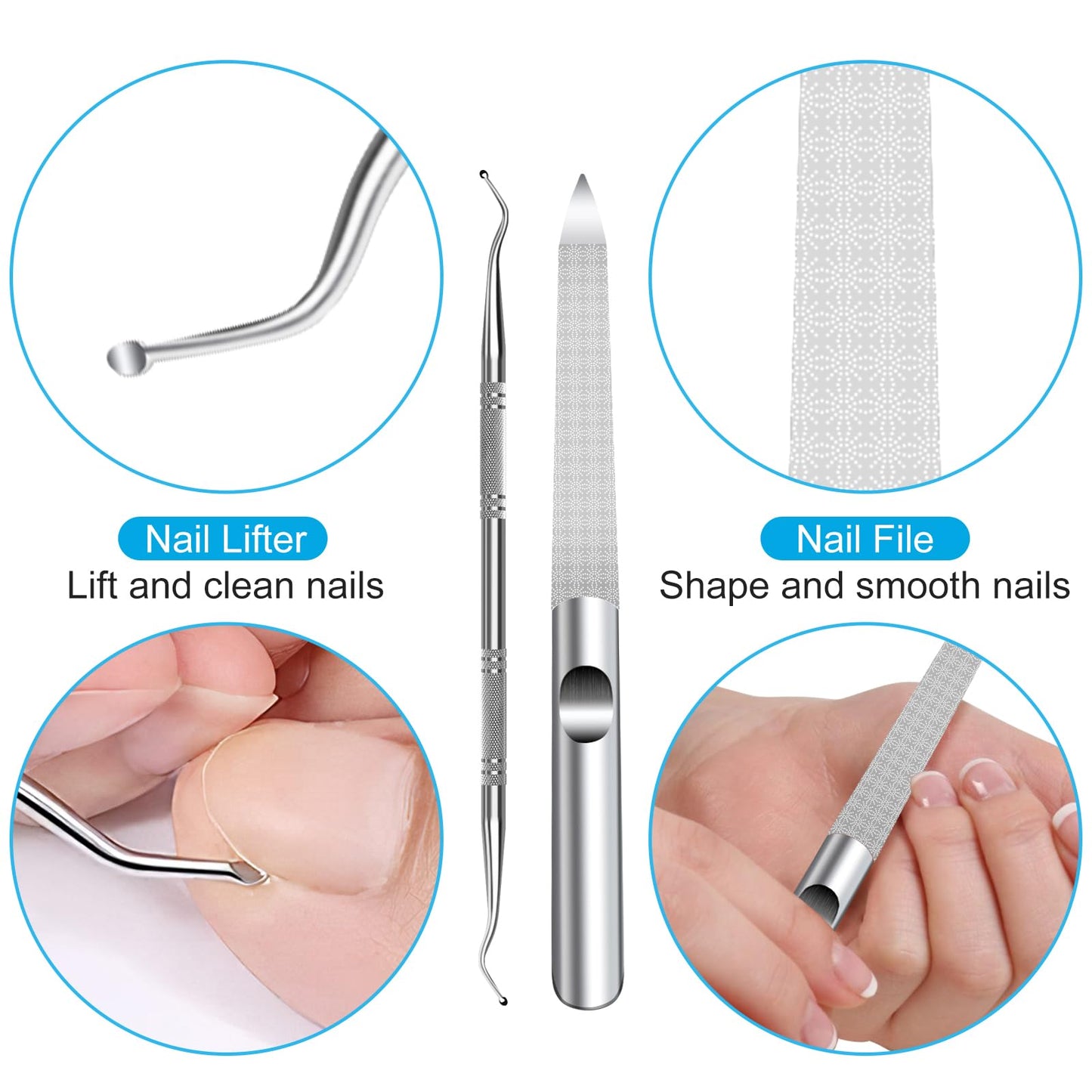 Stainless steel nail lifter and file set