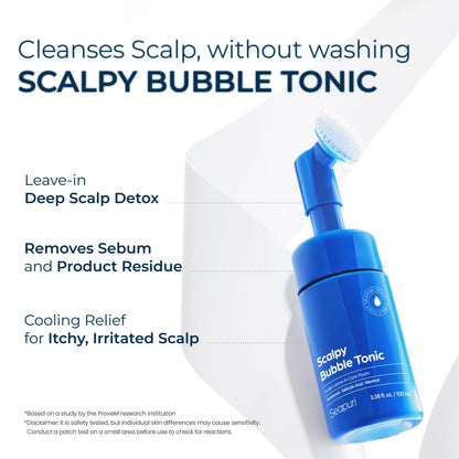 Seapuri bubble tonic foaming action being applied to the hair roots to remove sebum and buildup