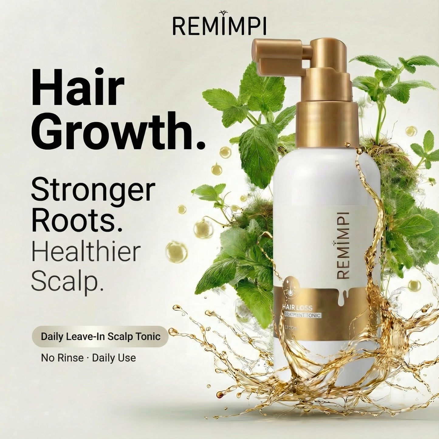 REMIMPI Scalp Nourishing Serum packaging with ginger root and ginseng details