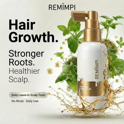 REMIMPI Scalp Nourishing Serum packaging with ginger root and ginseng details