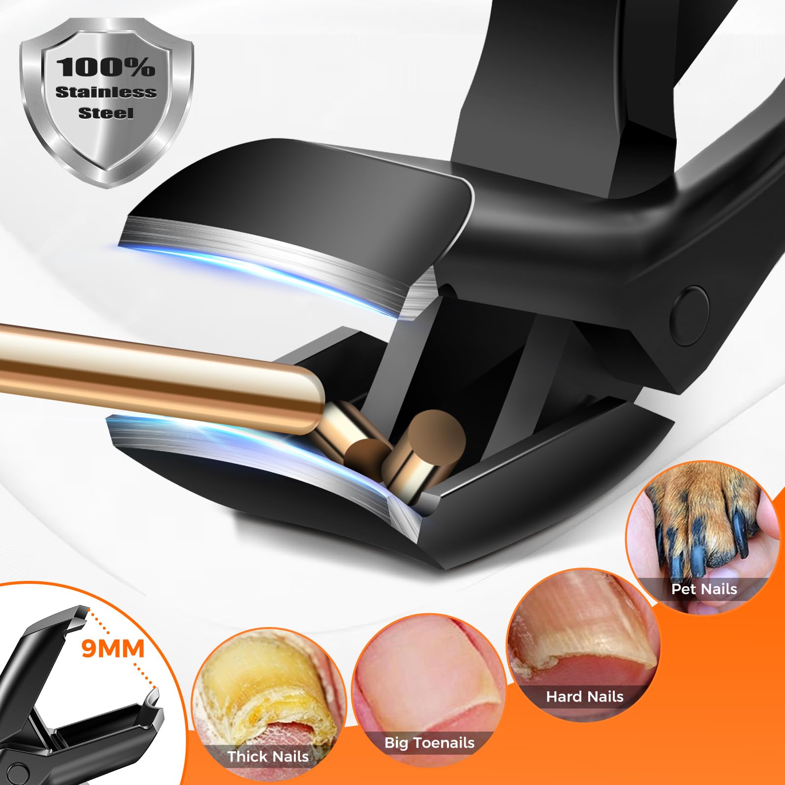 Black heavy duty nail clipper with integrated catcher