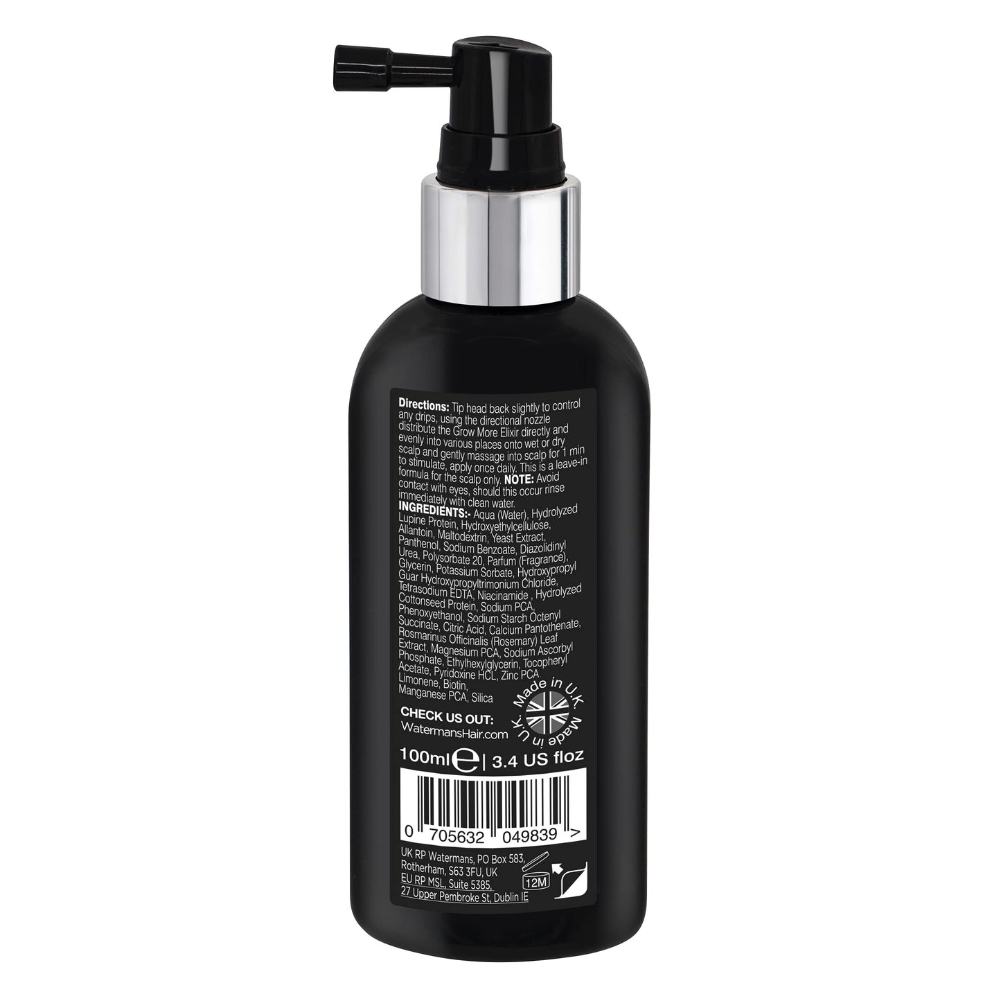 Watermans premium leave in hair serum directional nozzle applicator close up