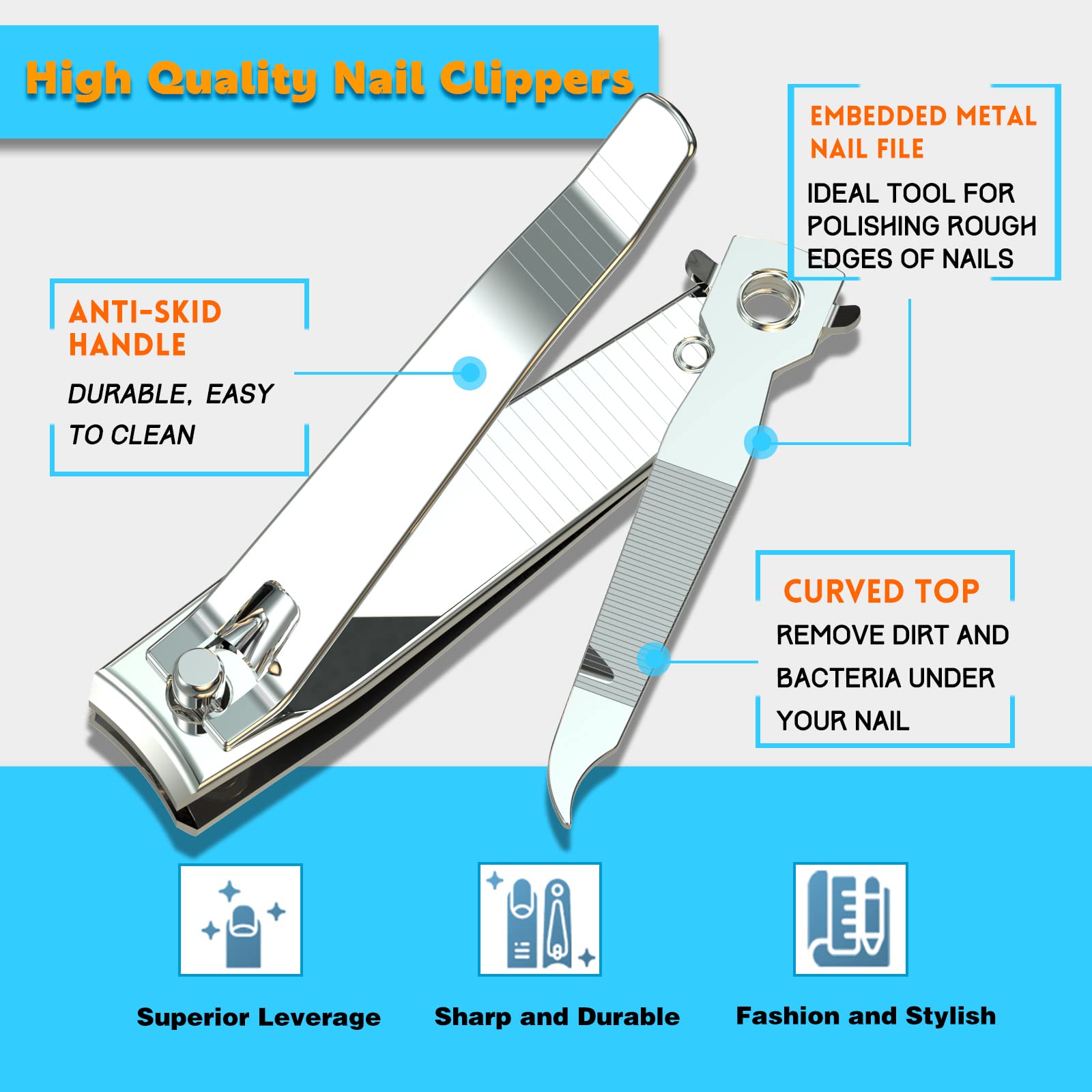 Ergonomic stainless steel fingernail and toenail cutter