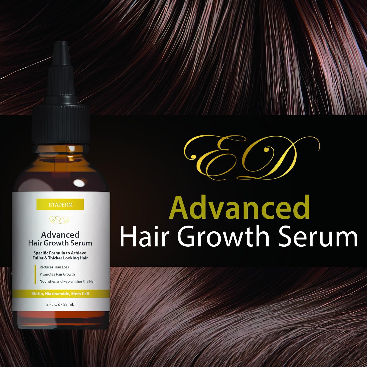Etaderm hair oil dropper bottle showing amber glass packaging
