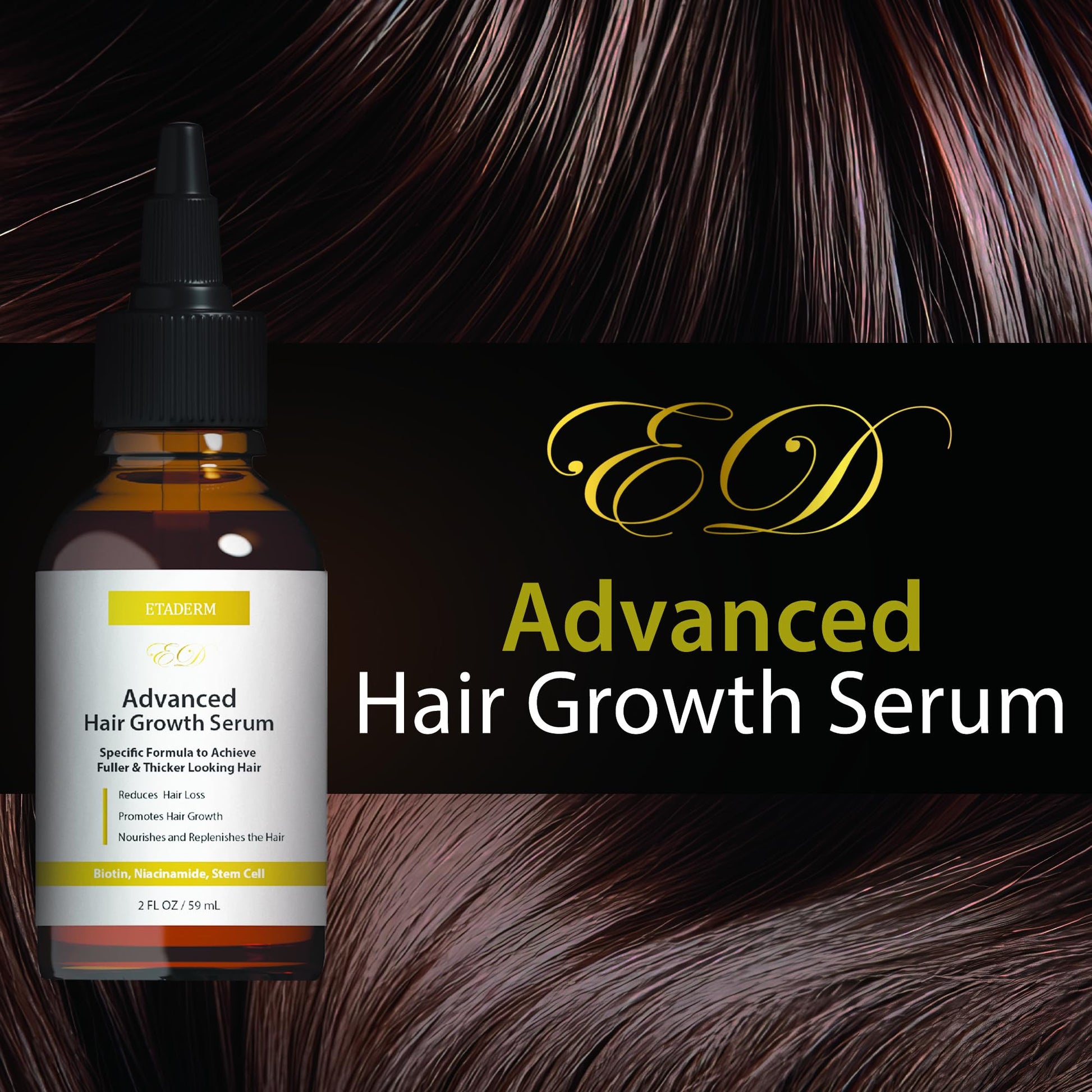 Etaderm hair oil dropper bottle showing amber glass packaging