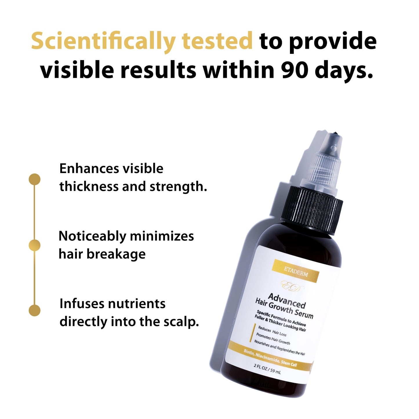 Close up of Etaderm hair serum fluid ounce label details
