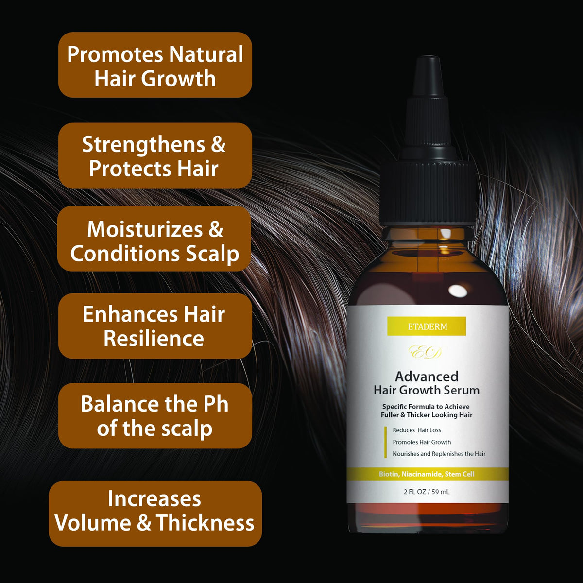 Etaderm hair growth oil dropper open view