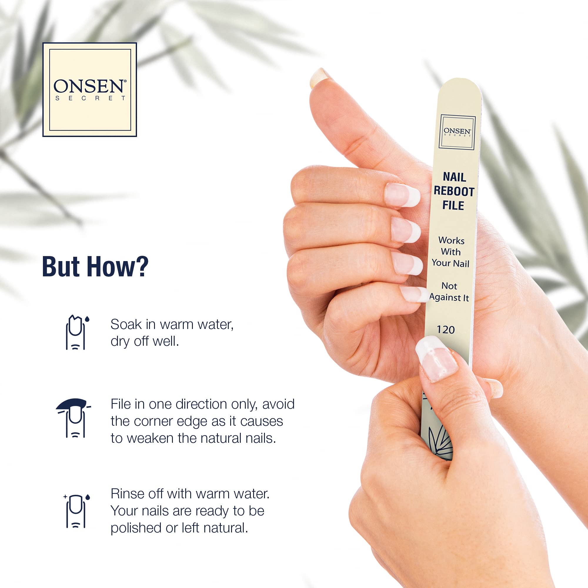 Top view of Onsen Secret double sided nail file
