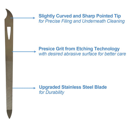 Close up of AhaTopia nail file sharp pointed cleaner tip