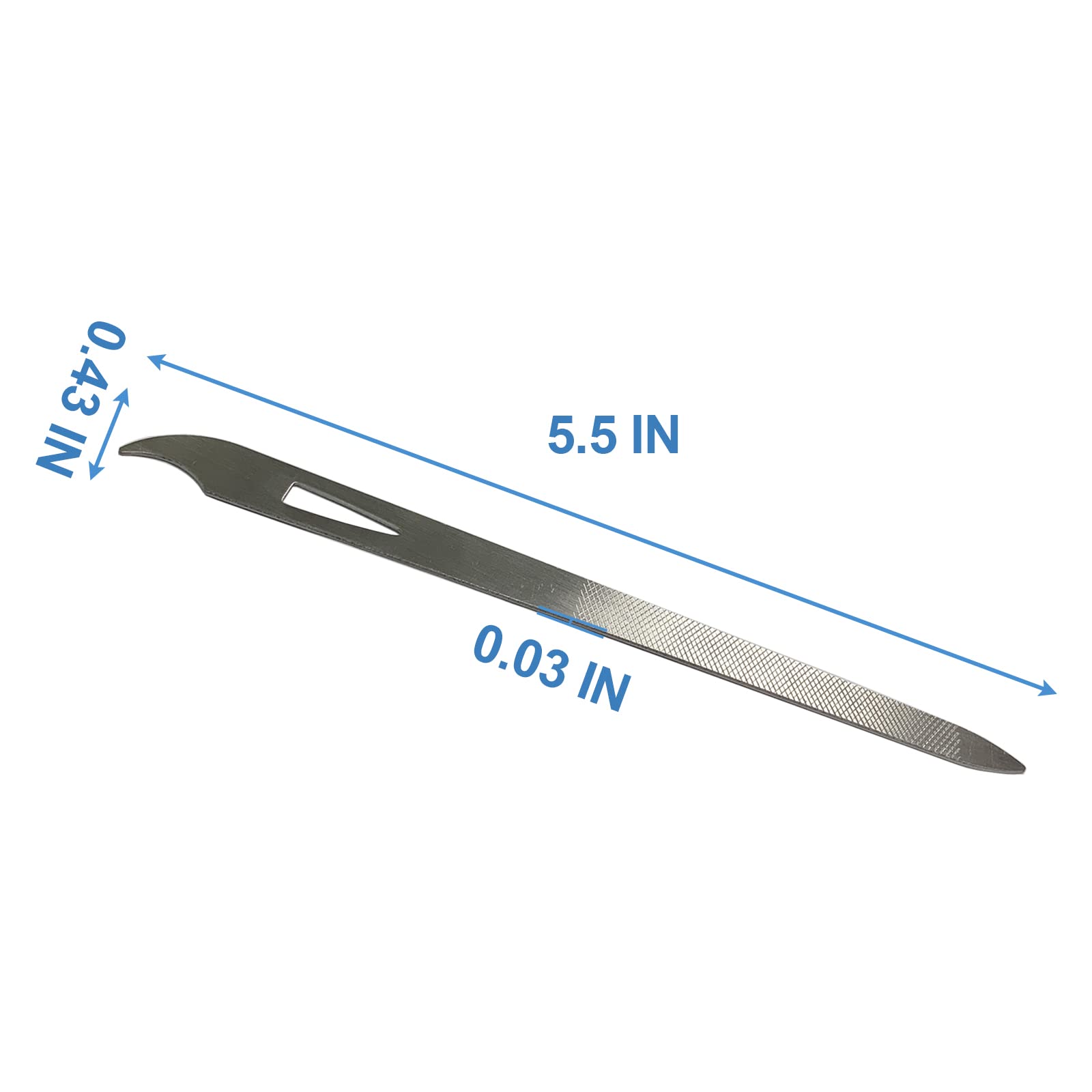 Top down view of 5.5 inch durable metal nail files