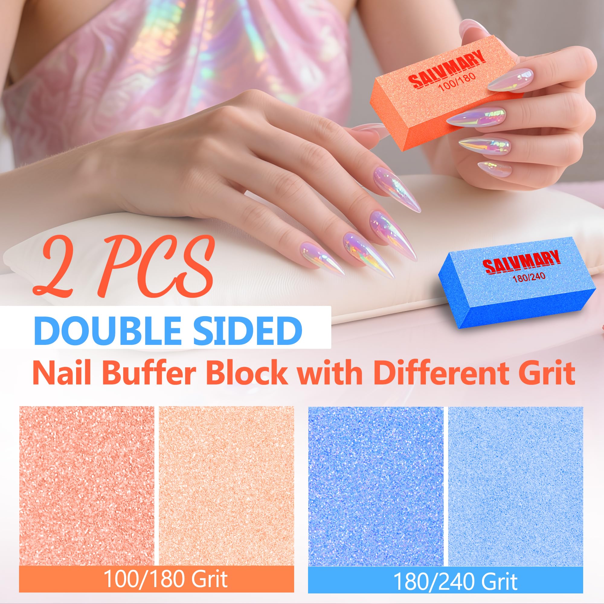 Orange and blue nail buffer blocks for smoothing and polishing nails