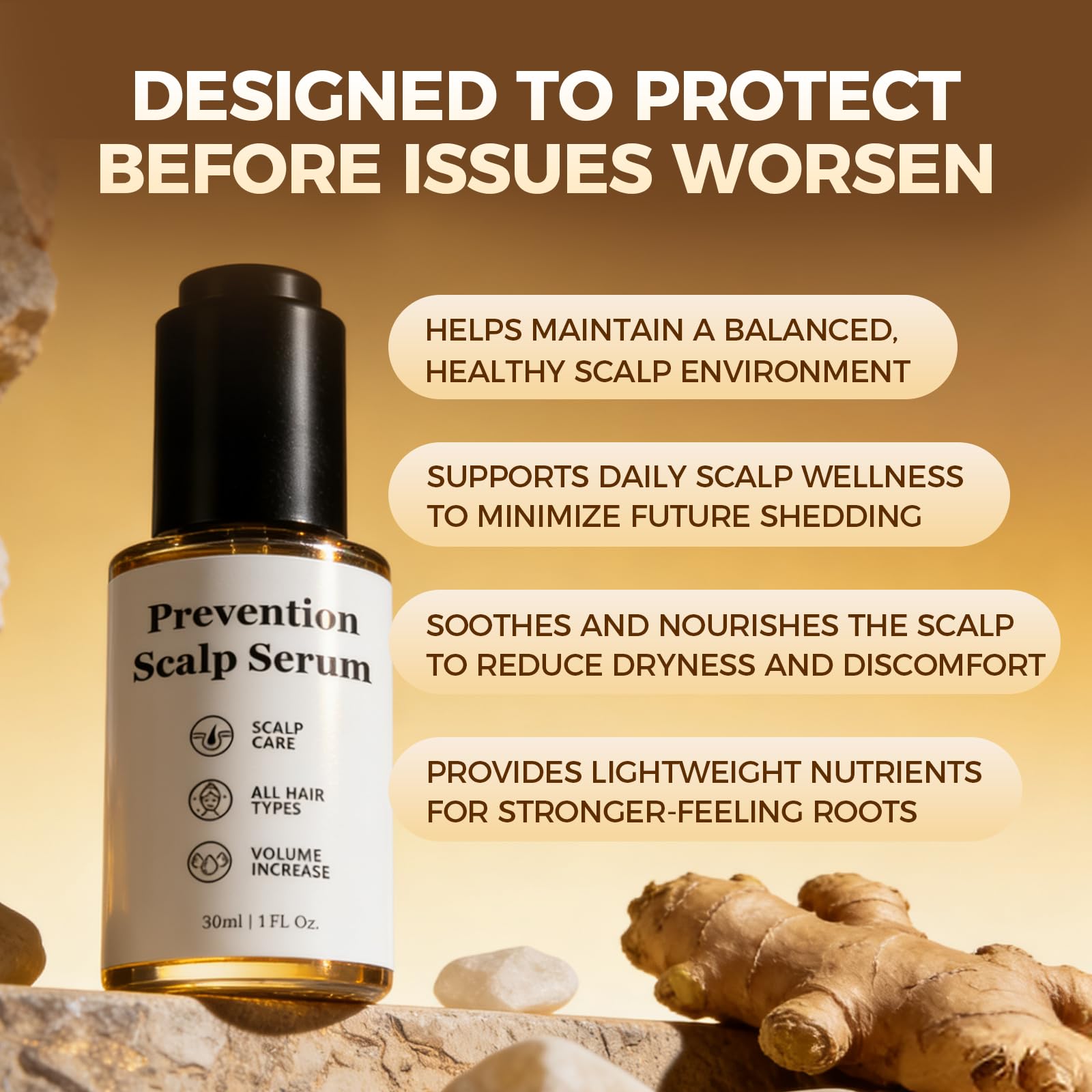 Sulfate free prevention and treatment serum packaging for men and women.
