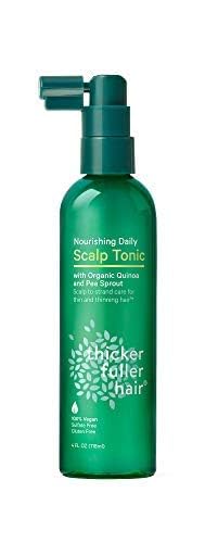 Thicker Fuller Hair daily scalp spray showing back label with ingredients and usage instructions