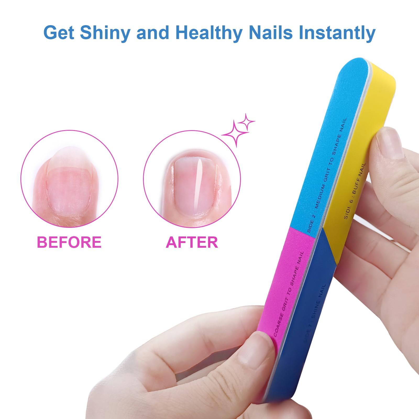 Close up of 7 way nail buffer numbered sides