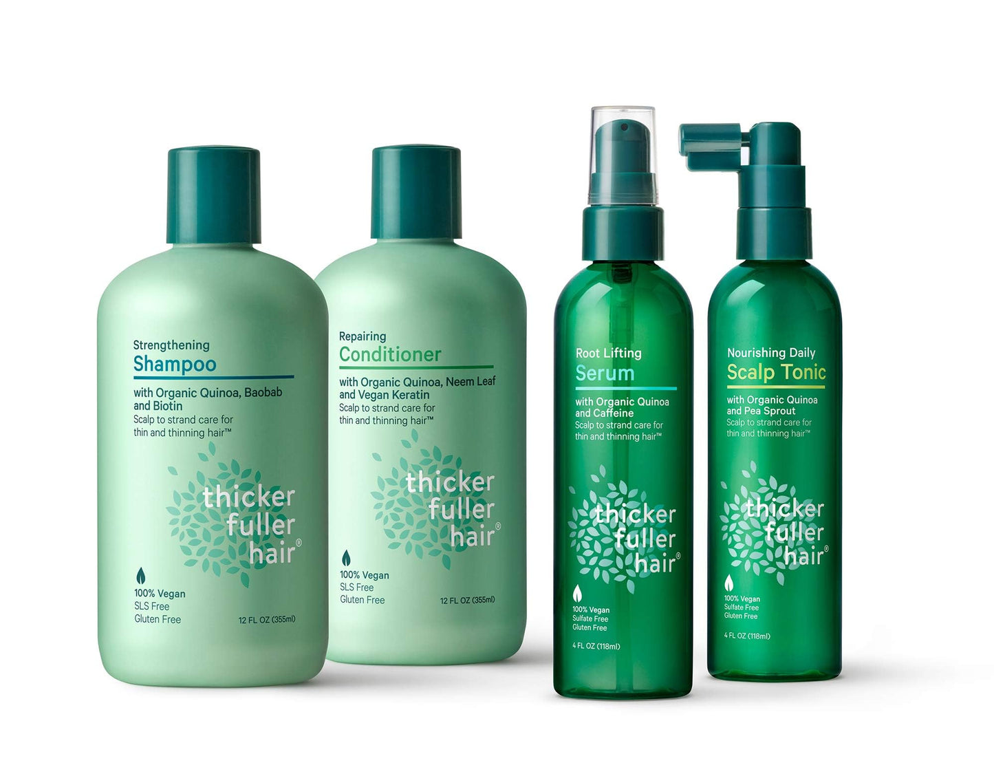 Thicker Fuller Hair Nourishing Daily Scalp Tonic green packaging standing upright on a clean surface
