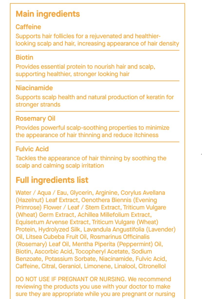 Close-up of the 50 ml SpoiledChild A22 hair growth serum capsule detailing the biotin and rosemary oil ingredients.