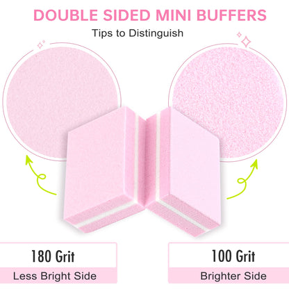 Stack of pink mini nail buffer blocks for manicure