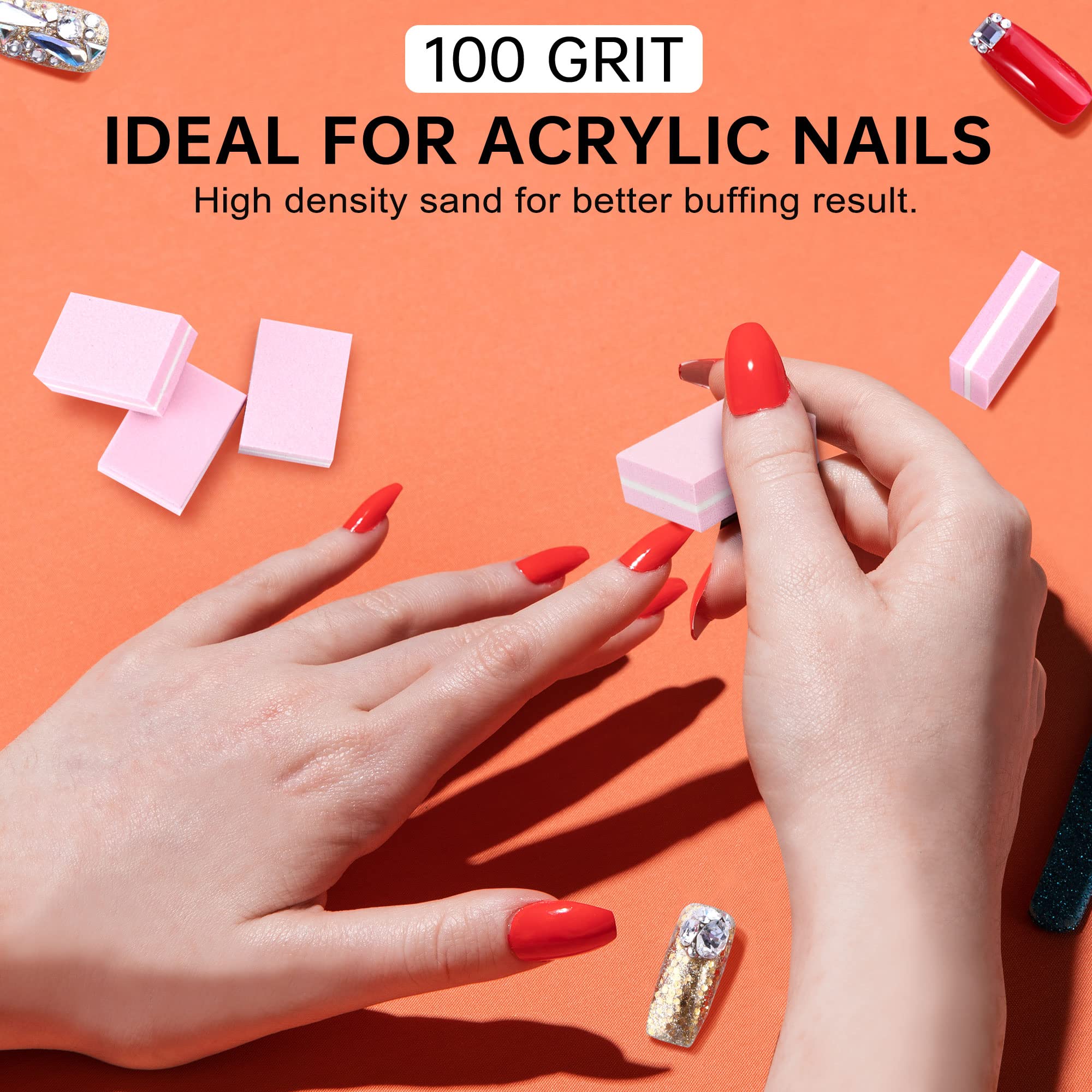 Mini nail buffer blocks held in hand for size comparison