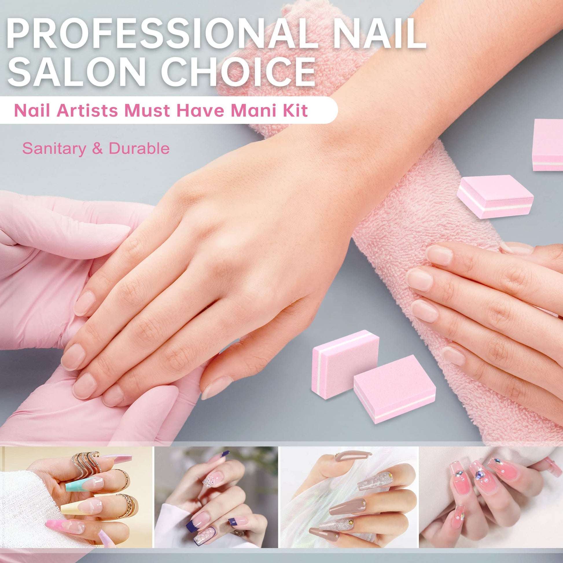 Pink sponge nail buffers arranged for retail display