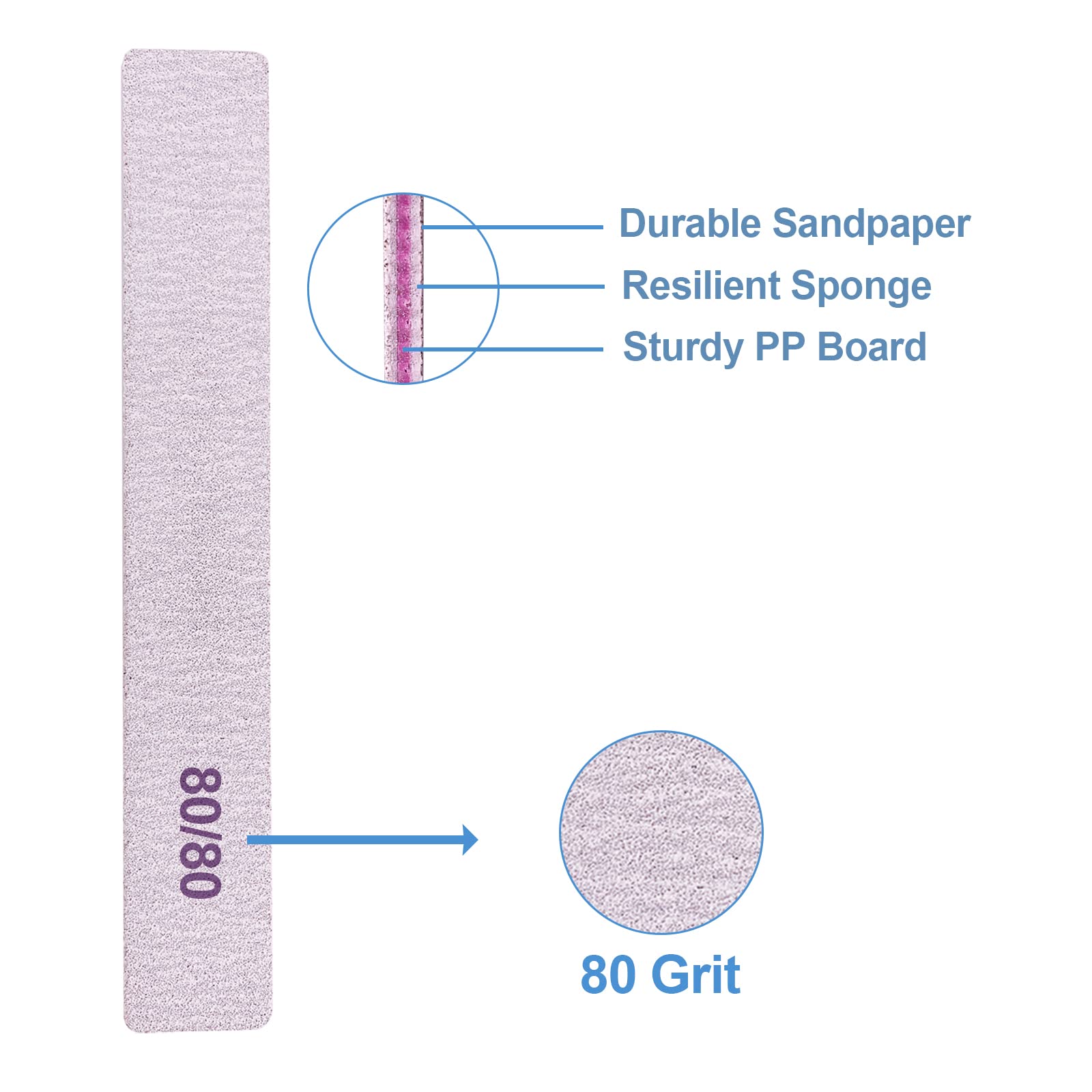Curved 80/80 grit nail files for acrylic nails