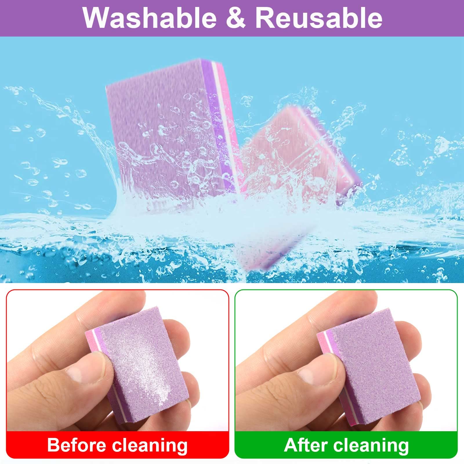 Pink and purple sponge nail buffers in packaging