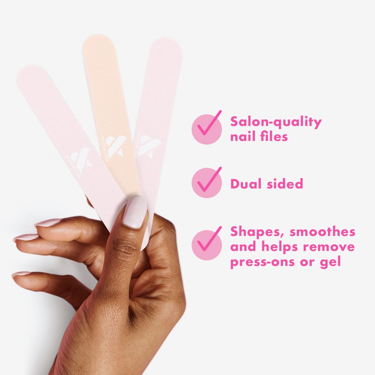 Olive and June nail tools showing coarse and fine grit sides